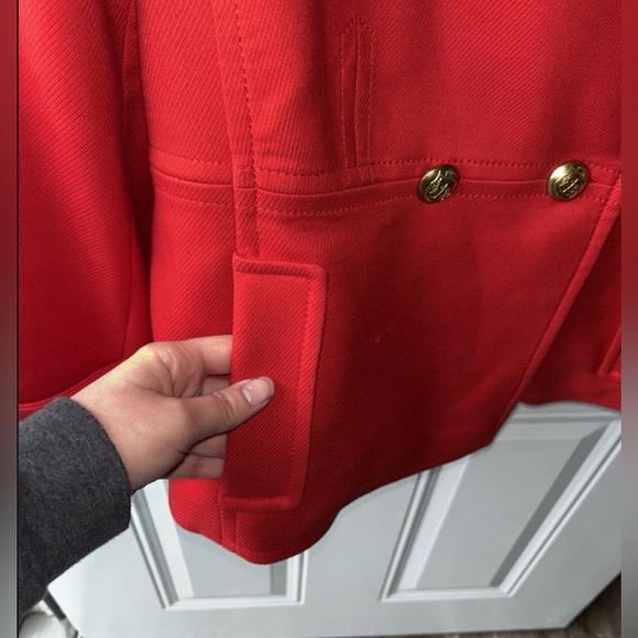 Talbots Red Wool Pea Coat Size 12 p Gold Buttons Double Breasted Vintage Jacket - Picture 2 of 6